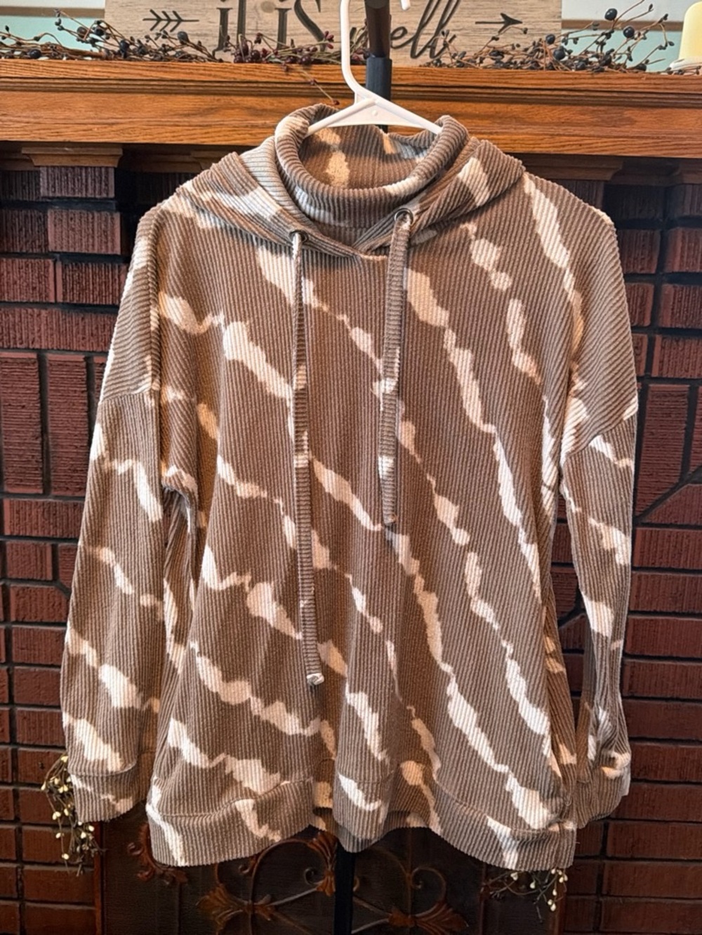 French Laundry Brown & Cream Tie-Dye Cowl Sweater
